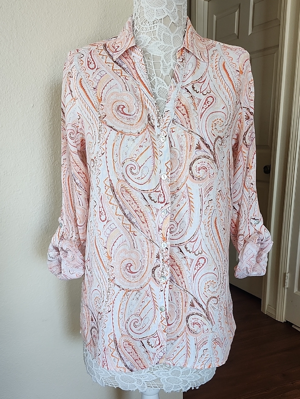 Rachel Zoe 100% Linen Paisley Top Size S New Retro 70's Cottagecore Boho Chic